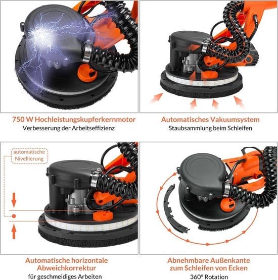 Monzana Schuurmachine – 12xØ 225mm Schuurpapier – Zuigzak 80 LED´s - Afbeelding 3