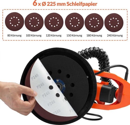 Monzana Schuurmachine – 12xØ 225mm Schuurpapier – Zuigzak 80 LED´s - Afbeelding 4