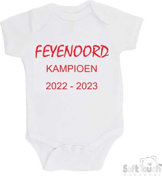 Soft Touch Romper "FEYENOORD kampioen 2022-2023" Unisex Katoen Wit/rood Maat 56/62