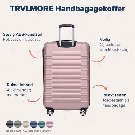TRVLMORE Koffer - Handbagage - 54x36x20cm - 38L - Roségoud - Afbeelding 2