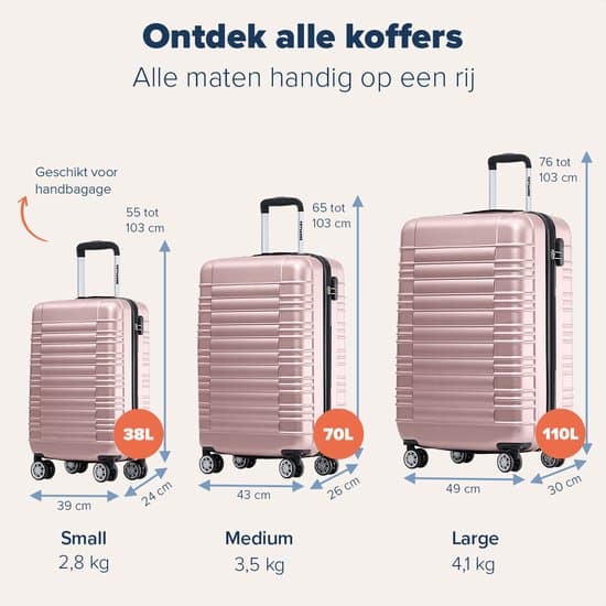 TRVLMORE Koffer - Handbagage - 54x36x20cm - 38L - Roségoud - Afbeelding 5