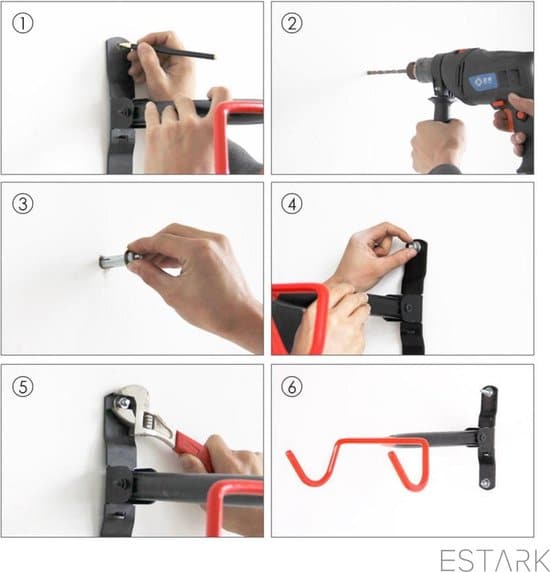 ESTARK® Fietsbeugel Wand - Fiets Ophangbeugel - Wandbeugel - Muurhaak - Muurhanger - Fietshaak - Fiets Ophangsysteem - Fietsbeugel - Fietsen Haak... - Afbeelding 4