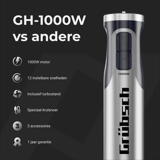 Graef HB502EU staafmixer 800 W garde opzetstuk, turbofunctie zwart