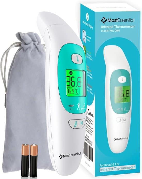 MostEssential Premium Koortsthermometer - Oorthermometer - Infrarood Thermometer - Thermometer Voorhoofd - Thermometer Lichaam - Koortsthermometer...