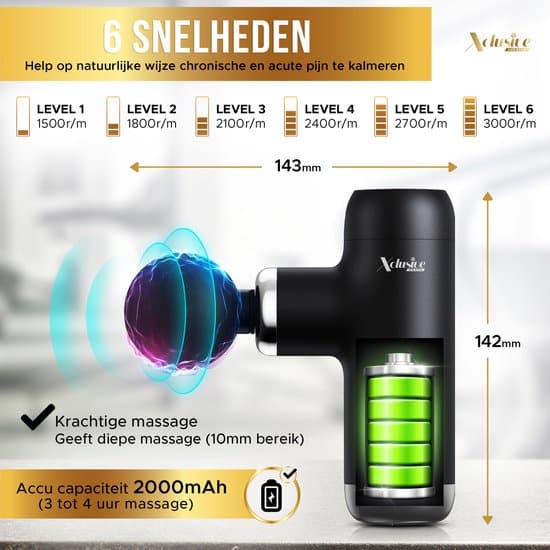 Xclusive-lifestyle® Mini Massage Gun - Professioneel - 4 Massagekoppen - Uiterst Stil (35db) - Zeer Krachtig - Sport en Relax Massage Apparaat -... - Afbeelding 3