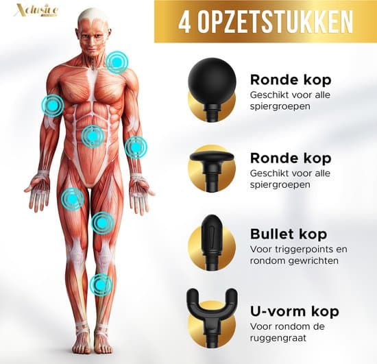 Xclusive-lifestyle® Mini Massage Gun - Professioneel - 4 Massagekoppen - Uiterst Stil (35db) - Zeer Krachtig - Sport en Relax Massage Apparaat -... - Afbeelding 4