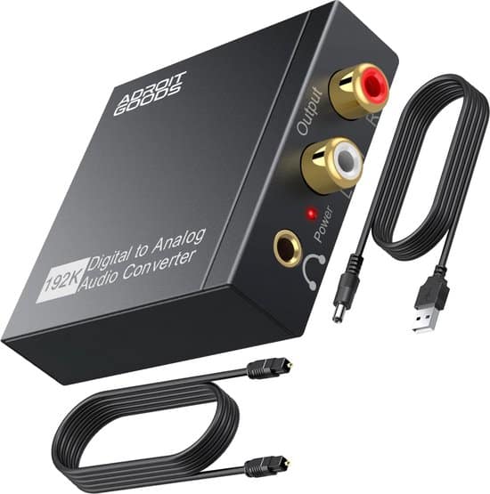 AdroitGoods Digitaal naar Analoog audioconverter - 192 kHz Audio Adapter voor Toslink naar RCA R/L - Met Optische Kabel en Voedings Adapter