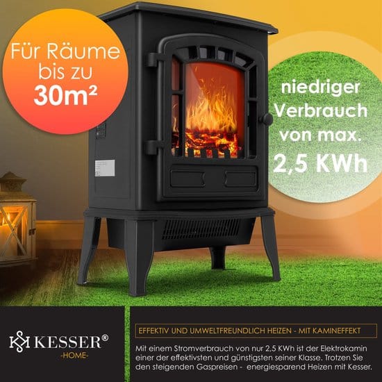Elektrische open haard met ventilatorkachel, 1950 W, elektrische verwarming, led-haardvuureffect, kachel, geluidsarm, regelbaar, zwart