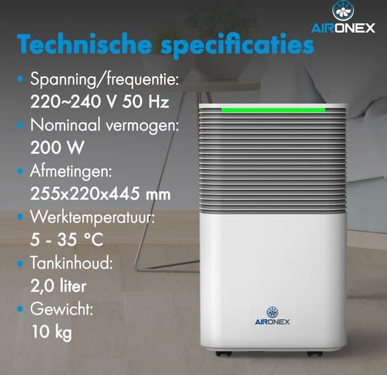 Alpina Luchtontvochtiger en Luchtreiniger - Stil: 46 dB - Ontvochtigt