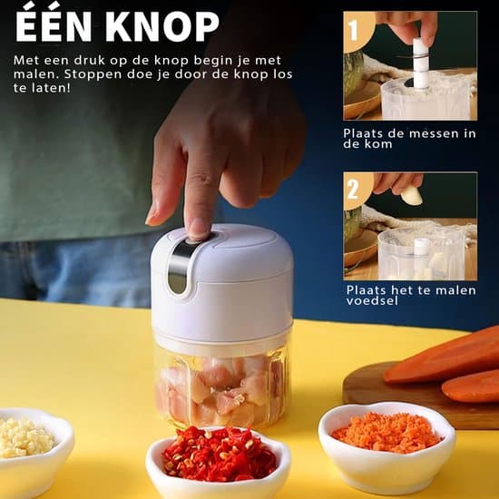 Phreeze (Draadloos) Food Processor - Hakmolen elektrisch - Vaatwasbestendig - USB oplaadbaar - Mini Portable Chopper - Blender - Keukenmachine -... - Afbeelding 4