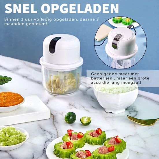 Phreeze (Draadloos) Food Processor - Hakmolen elektrisch - Vaatwasbestendig - USB oplaadbaar - Mini Portable Chopper - Blender - Keukenmachine -... - Afbeelding 5