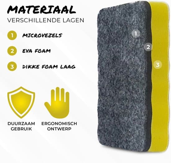 Whiteboard Wisser - Magnetisch - Whiteboard Cleaner - Whiteboard Stiften Wisser - Whiteboard Accessoires - Geel - Afbeelding 4