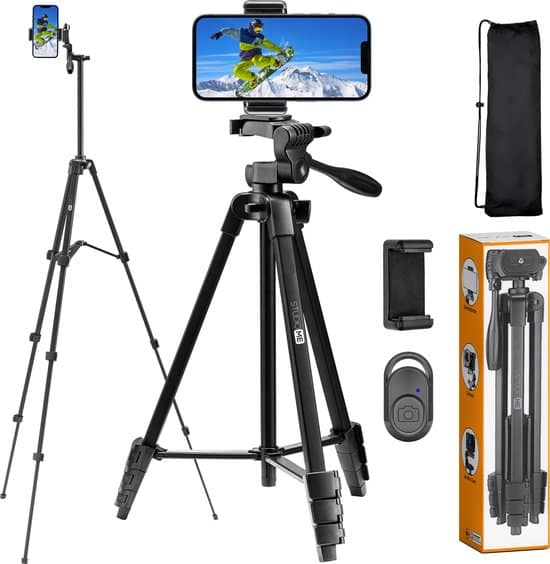Studio ME 136 cm Telefoon Statief - Zwart - Tripod Smartphone - Selfiestick - Telefoonhouder Standaard - Camera Statief - Incl. Bluetooth...
