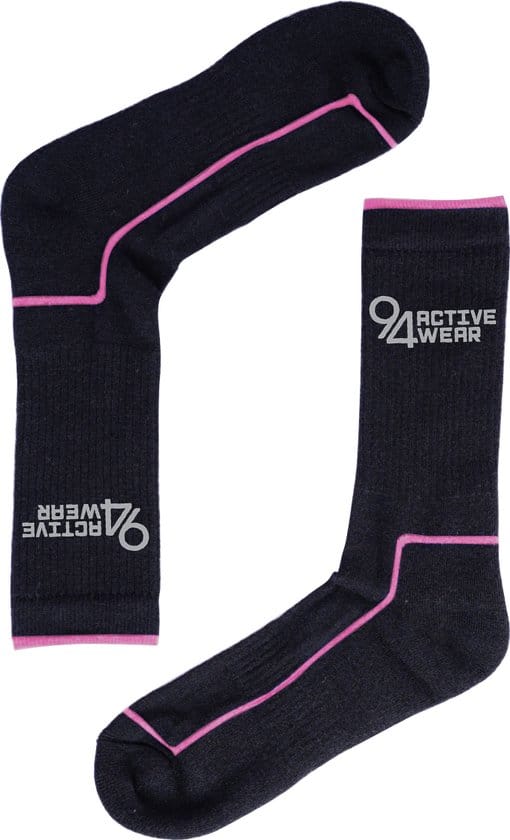 94activewear Merino Wol Sokken Dames 2 paar - Maat 39-42 - Thermosokken - 40% Merino Wol - Warme Sokken- Zwart/Roze - Afbeelding 5