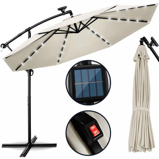 Coazy Solar LED Zweefparasol Waterdicht - Parasol - Parasols - Ø 300cm - 3m - met voet - Tuinparasol - Zonne-energie