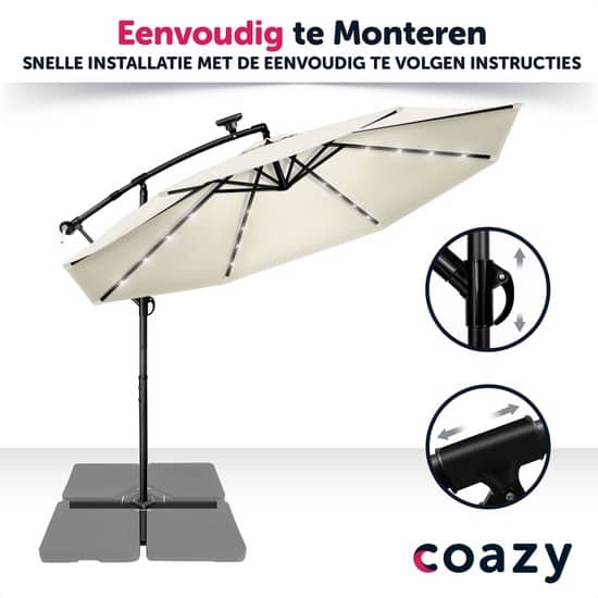 Coazy Solar LED Zweefparasol Waterdicht - Parasol - Parasols - Ø 300cm - 3m - met voet - Tuinparasol - Zonne-energie - Afbeelding 2