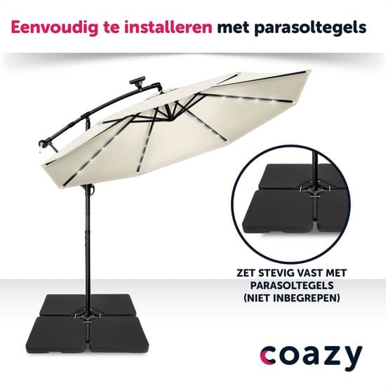 Coazy Solar LED Zweefparasol Waterdicht - Parasol - Parasols - Ø 300cm - 3m - met voet - Tuinparasol - Zonne-energie - Afbeelding 4
