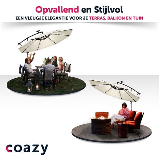 Coazy Solar LED Zweefparasol Waterdicht - Parasol - Parasols - Ø 300cm - 3m - met voet - Tuinparasol - Zonne-energie - Afbeelding 5