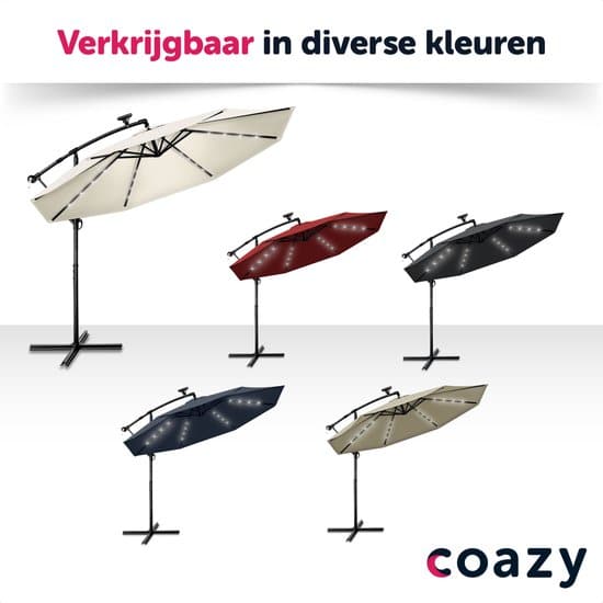Coazy Solar LED Zweefparasol Waterdicht - Parasol - Parasols - Ø 300cm - 3m - met voet - Tuinparasol - Zonne-energie - Afbeelding 6