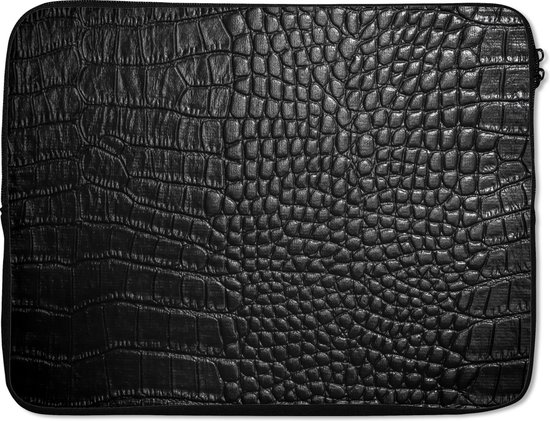 Laptophoes 17 inch - Leer - Structuur - Zwart - Grijs - Laptop sleeve - Binnenmaat 42,5x30 cm - Reisbenodigdheden