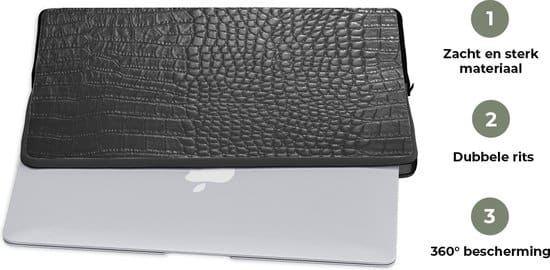 Laptophoes 17 inch - Leer - Structuur - Zwart - Grijs - Laptop sleeve - Binnenmaat 42,5x30 cm - Reisbenodigdheden - Afbeelding 3