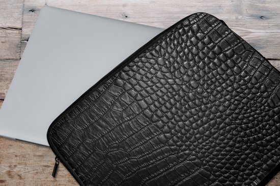 Laptophoes 17 inch - Leer - Structuur - Zwart - Grijs - Laptop sleeve - Binnenmaat 42,5x30 cm - Reisbenodigdheden - Afbeelding 4