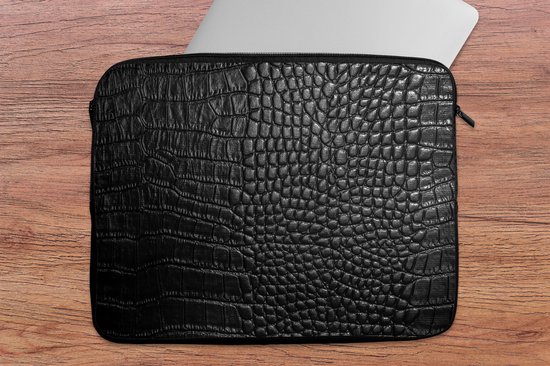 Laptophoes 17 inch - Leer - Structuur - Zwart - Grijs - Laptop sleeve - Binnenmaat 42,5x30 cm - Reisbenodigdheden - Afbeelding 6