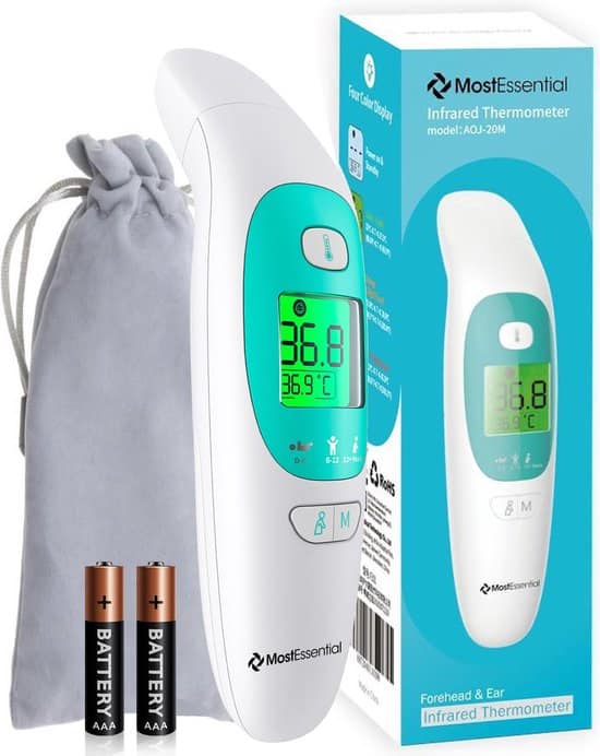 MostEssential Premium Koortsthermometer - Oorthermometer - Infrarood Thermometer - Thermometer Voorhoofd - Thermometer Lichaam - Koortsthermometer...