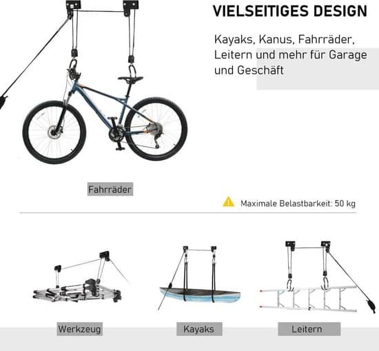 Universeel Plafond Lift Ophangsysteem Voor Het Ophangen Van (Elektrische) Fiets/Kajak/E-Bike - Fietslift Takel Katrol Met Haken - Plafondhaken... - Afbeelding 5