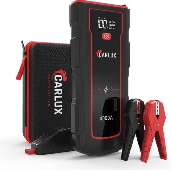 Carlux Krachtige 12V Jumpstarter - 4000A/24.000 mAh – Startkabels Met Powerbank - Starthulp Voor Auto’s Met LED- en SOS Noodlicht- Incl. Opbergcase
