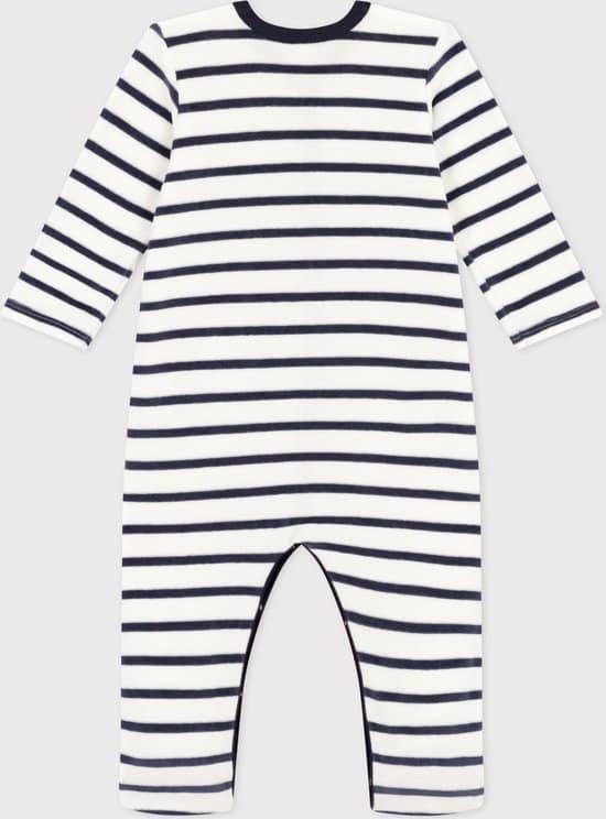 Petit Bateau Gestreepte babypyjama van velours Unisex Boxpak - Blauw - Maat 74 - Afbeelding 2