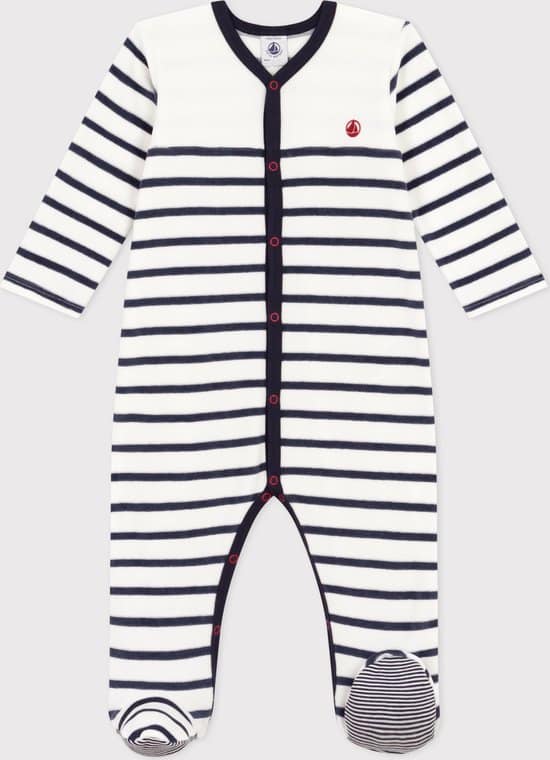 Petit Bateau Gestreepte babypyjama van velours Unisex Boxpak - Blauw - Maat 74