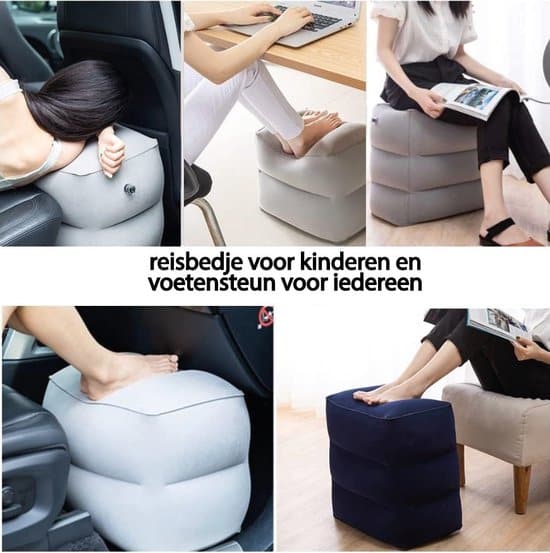 Vliegtuigbedje - Reiskussen - Voetensteun - Multifunctioneel opblaasbaar kussen voor in het vliegtuig - Auto - Trein - Navy blue - Afbeelding 3