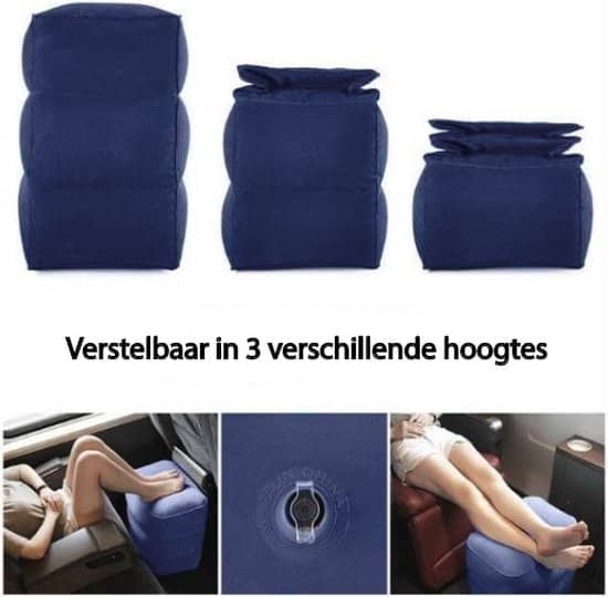 Vliegtuigbedje - Reiskussen - Voetensteun - Multifunctioneel opblaasbaar kussen voor in het vliegtuig - Auto - Trein - Navy blue - Afbeelding 4