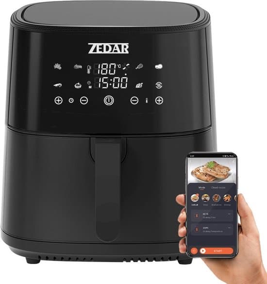 Zedar AF600 Airfryer XXL - Met APP - Groot 8 Liter - Heteluchtfriteuse - Zwart - Digital Touchscreen - 50 voorgeprogrammeerde gerechten