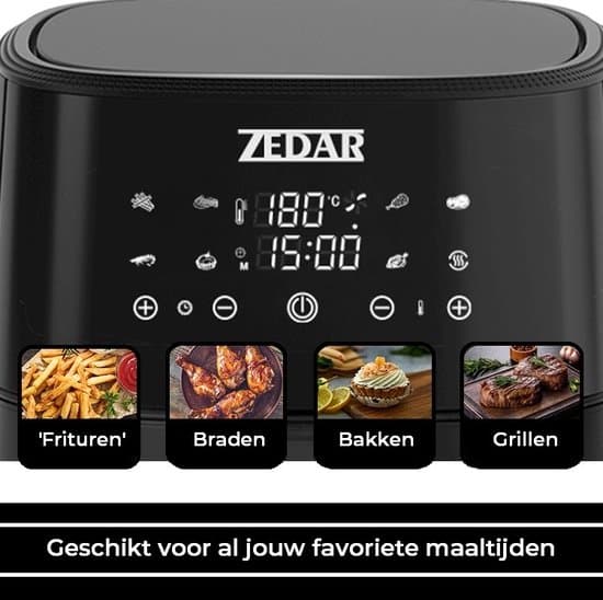 Zedar AF600 Airfryer XXL - Met APP - Groot 8 Liter - Heteluchtfriteuse - Zwart - Digital Touchscreen - 50 voorgeprogrammeerde gerechten - Afbeelding 3
