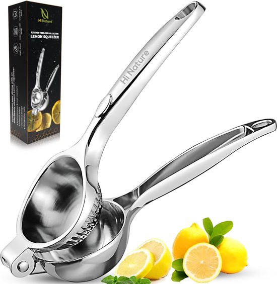 HI NATURE™ Robuuste Kwaliteit Citroenpers | Limoenpers - Handmatige Citroenpers - Lemon squeezer - Citrusknijper - Fruitpers - Sinaasappelpers | Zilver