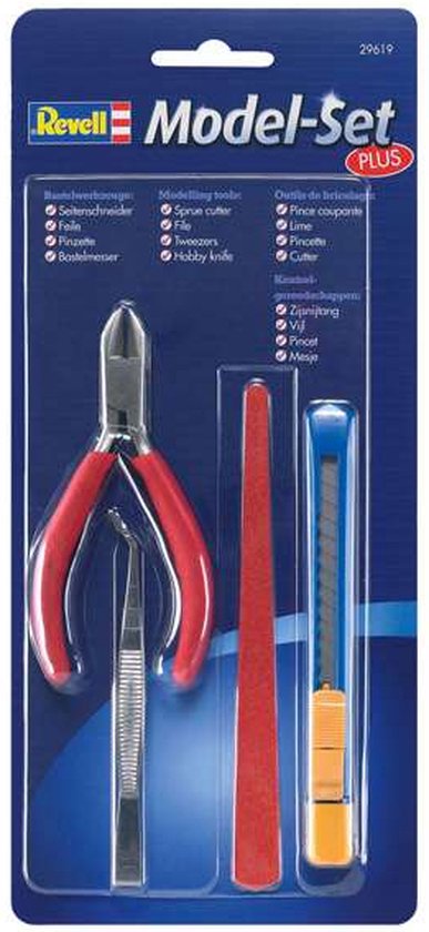 Revell Klustang - Modelbouw Gereedschap - 29619 Model Basis Set - Spruw cutter, Vijltje, Pincet, Hobbymes - 4 Items