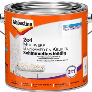 Alabastine 2 In 1 Badkamer en Keuken Muurverf - Wit - 2,5 liter