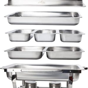 Alora Chafing Dish Chrome 6 bakken - Voedsel Verwamer - Voedsel Warmhouden - met Deksel - Buffetwarmer - Roestvrij Staal - Warmhoudplaat - Bain...