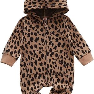 Babykleding Meisje - Boxpakje Luipaard Print - Panterprint - Jumpsuit Baby - Onesie Baby Panter - Met Rits - Maat 70