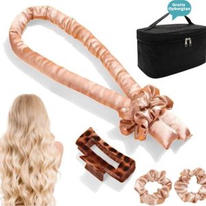 BeautyFit - Heatless Curls 4-delig + opbergtas - Krulspelden Champagne - Haarrollers - Krullen Zonder Hitte - Krullers - Haar Rollers Zelfklevend -...