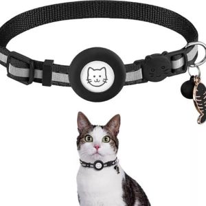 BJØRK Kattenhalsband Airtag - Reflecterend - Zwart - Verstelbaar - 20 tot 30 cm - Tracker- GPS - Geschikt voor Apple AirTag - Kattenriem - Katten...
