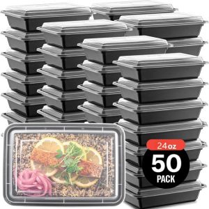 Buxibo - 50 Meal Prep Bakjes - Salade/Lunch Box - Diepvriesbakjes - Vershoudbakjes - Plastic Bakjes Met Deksel - Vershouddoos - Magnetron...