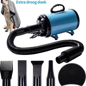 Edward&DeVries Professionele Hondenföhn met 4 Opzetstukken – Waterblazer voor Honden – Stil Design – krachtig + Extra Filter & Droogdoek - Blauw