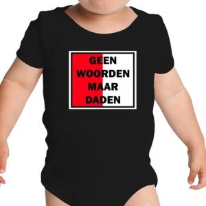 GEEN WOORDEN MAAR DADEN uniseks baby romper - Zwart - Maat 92 - Korte mouwen - Ronde hals - Normale pasvorm - Voor zowel jongens als meisjes -...