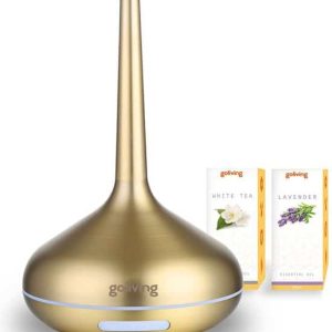 Goliving Aroma Diffuser - Luchtbevochtiger - Aromatherapie - Incl. 2x Etherische Olie - 10 LED kleuren - Geurverspreider - Goud