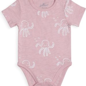 Jollein Rompertje met korte mouw Octopus pink met witte print – maat 50/56 - biologisch katoen met elastaan