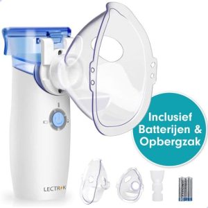 LECTRIK Inhalator - Aerosoltoestel - Vernevelaar - Waterverstuiver - Voor baby & volwassenen - Incl. Batterij / Opberghoes / 3 Mondstukjes