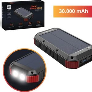 Lideka® Powerbank 30000 mAh Charger - met Solar Panel Functie op Zonneenergie - 4x USB - USB C - Snel & Draadloos Opladen - Outdoor - Iphone en...